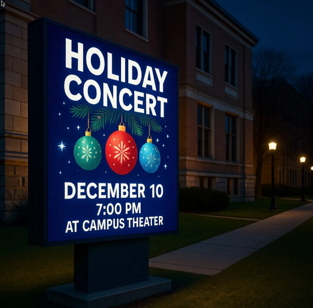 Bright, colorful LED sign with holiday message