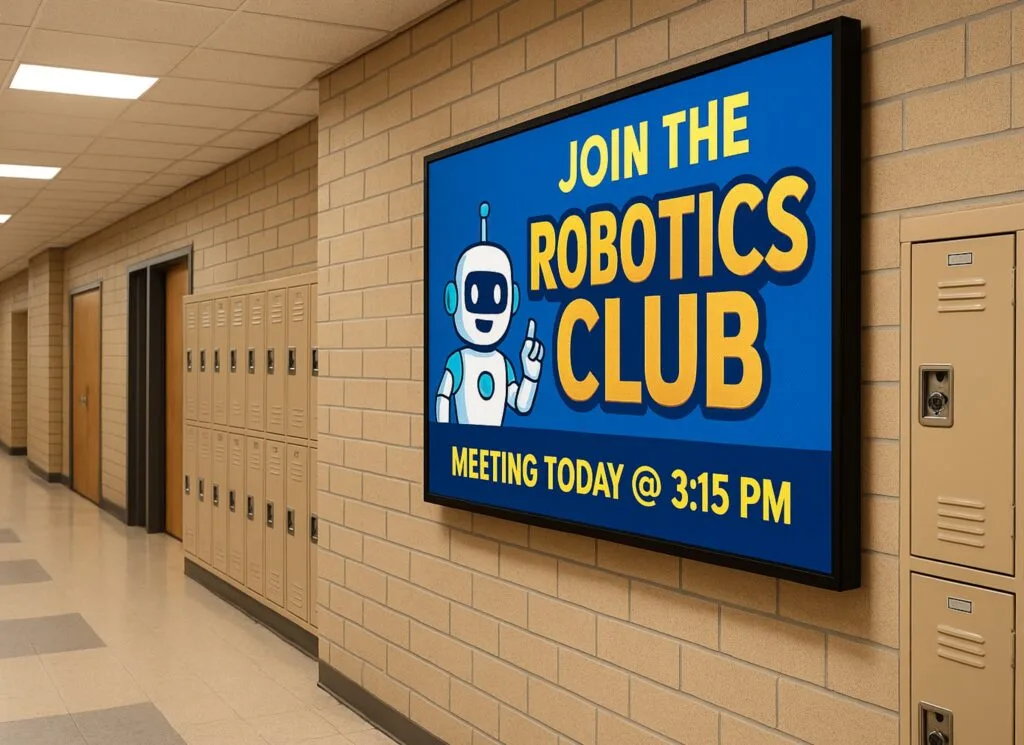 Indoor LED digital display example at K-12 school