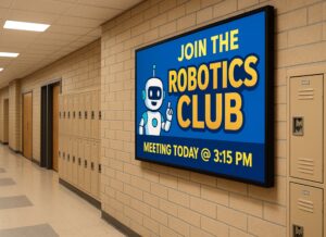 Indoor LED digital display example at K-12 school