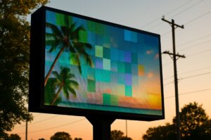 Example of poor calibration of LED tiles on a low-cost leD sign