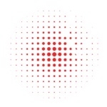 High-brightness red LED dot matrix in a gradient circle, overlaid with a faint map pin icon on light gray, like an electronic sign.