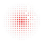 High-brightness red LED dot matrix in a gradient circle, overlaid with a faint map pin icon on light gray, like an electronic sign.