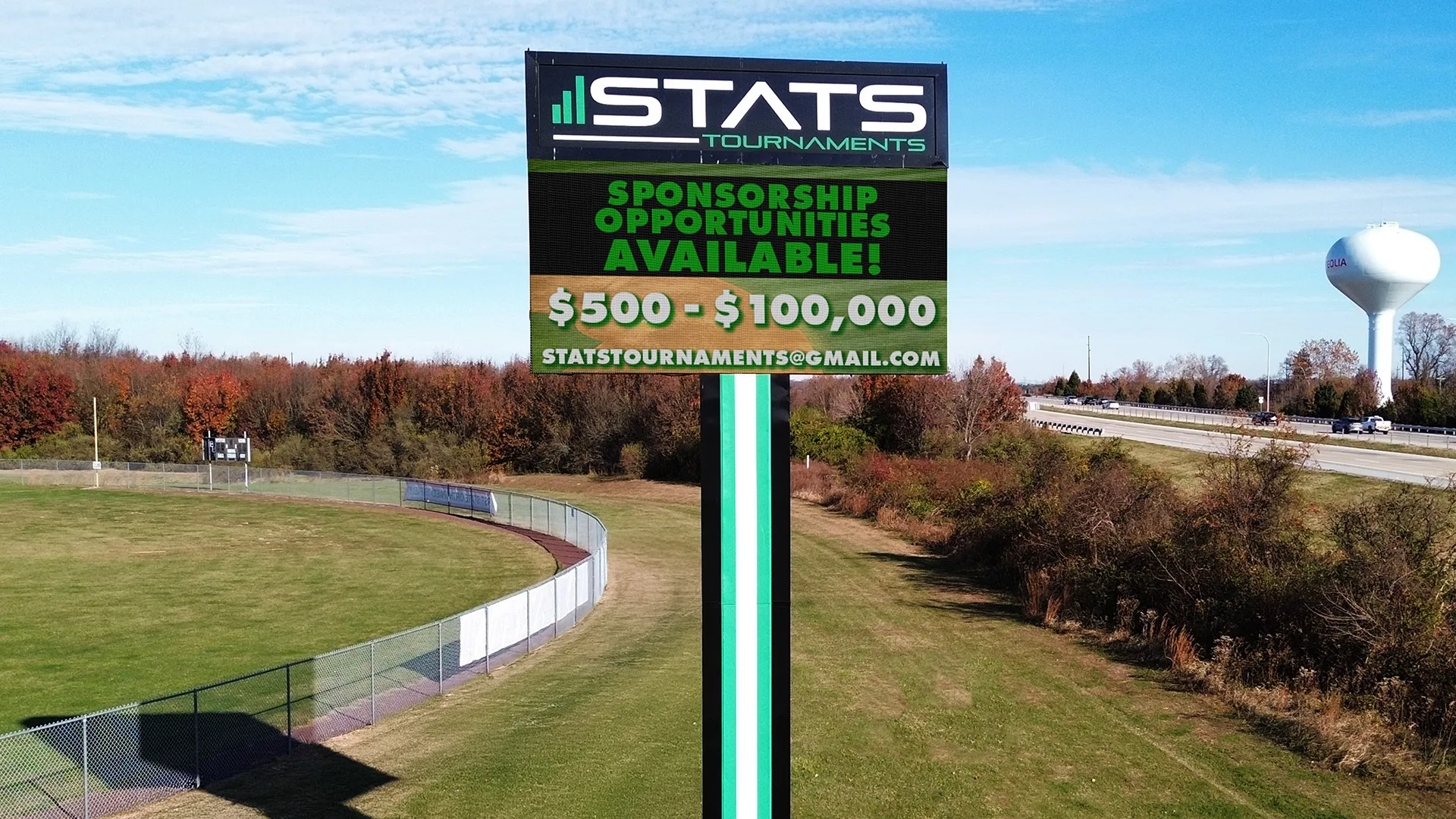 STAX outdoor LED pylon sign at Stats Sports Complex in New Castle County, DE.