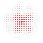 White whistle icon with sound lines on an LED sign display of red dots, size increasing toward center, on smooth light gray background.