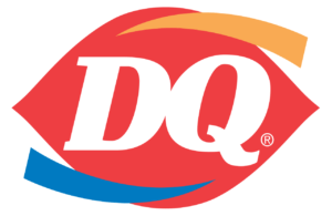 Dairy Queen LED sign displays bold white DQ letters on a red oval, orange swoosh above, blue swoosh below; high-brightness EMC.