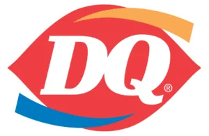 Dairy Queen LED sign displays bold white DQ letters on a red oval, orange swoosh above, blue swoosh below; high-brightness EMC.