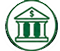 Green LED sign icon of a bank with three columns, triangular roof, dollar sign above, in a high-brightness electronic message circle.