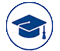 LED display icon: blue graduation cap with tassel, centered in a high-brightness blue circle on a light gray background.
