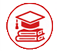 Red LED sign icon: graduation cap on two books, encircled by a high-brightness red outline, suitable for electronic message centers.