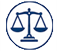 Blue LED icon of balanced scales inside a circle, symbolizing justice; high-brightness, solid-state design for signage use.