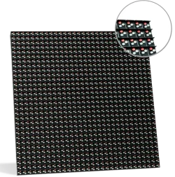 Close-up of a high-brightness solid-state LED sign panel, displaying a grid of RGB LEDs. An inset zoom clearly details individual red, green, and blue LED components typical in electronic message centers.