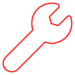 Red LED-style outline of a wrench on a light gray background, angled diagonally bottom left to top right like electronic signage graphics.