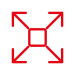 Red LED sign icon with four outward arrows from a central square, representing fullscreen mode, on a solid-state light gray display.