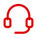 Red LED outline headset with microphone icon on light gray, representing customer service; resembles electronic message center signage.