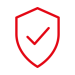 Red LED shield outline with check mark, symbolizing security, on a light gray background; suitable for electronic message displays.