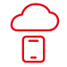 Red cloud outline above smartphone icon on light gray, resembling LED sign graphics for cloud storage or mobile data electronic displays.