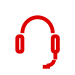 Red LED headset icon with microphone on light gray, representing audio service; resembles electronic message center signage.