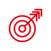 LED sign displaying a red bullseye target with a red arrow striking center, on a high-brightness aluminum panel, light gray background.