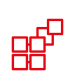 Six red LED-outlined squares, stair-step layout, on light gray; resembles electronic message center module configuration.