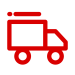 Red fire truck icon, minimalist design for LED sign or electronic message center; two wheels, siren/ladder line on light gray background.