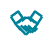 Teal LED sign icon: two hands shake in geometric design, heart-shaped center; high-brightness display on light gray background.