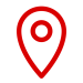 LED sign-style red location pin icon with a round center on a neutral gray background, simulating high-brightness electronic signage.